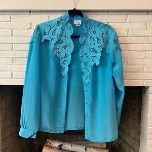 Vintage Blue Long Sleeve Blouse